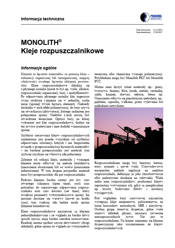Monolith - Kleje rozpuszczalnikowe